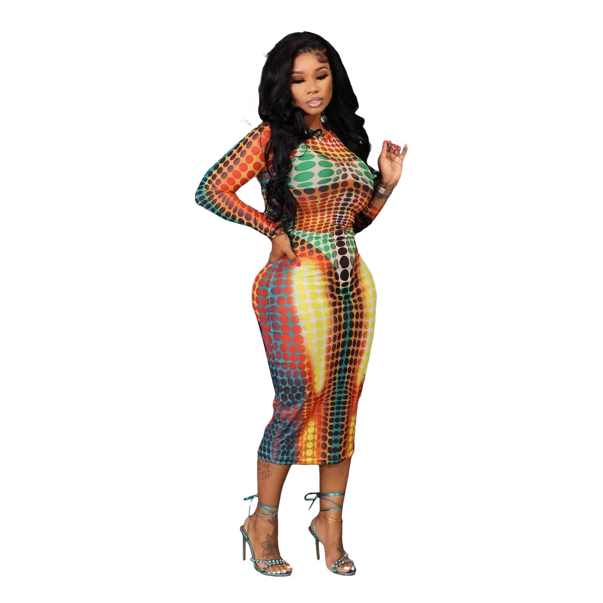 Casual Digital Printed Long Sleeve Maxi Dress