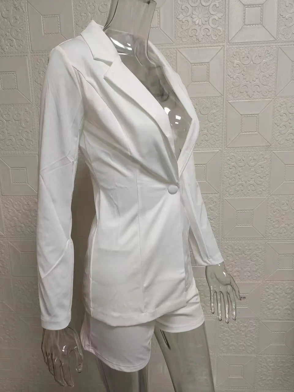 Cheap Elegant Women's Polyester Blazer Suit Set with Single Button Closure & Long Sleeves - Solid Color Casual Office