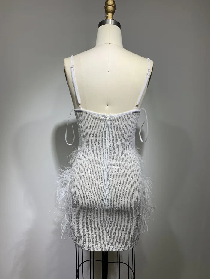 ED2409 High Quality Wholesale Clothing Feathers Beading Women Fashion Evening Party Dresses Rhinestone Crystal Dresses