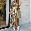 Casual Print Long Sleeve Split Maxi Dress