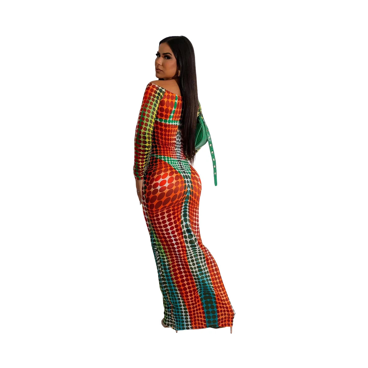 Casual Digital Printed Long Sleeve Maxi Dress
