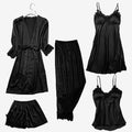 5Pc Satin Lace Pajamas Set