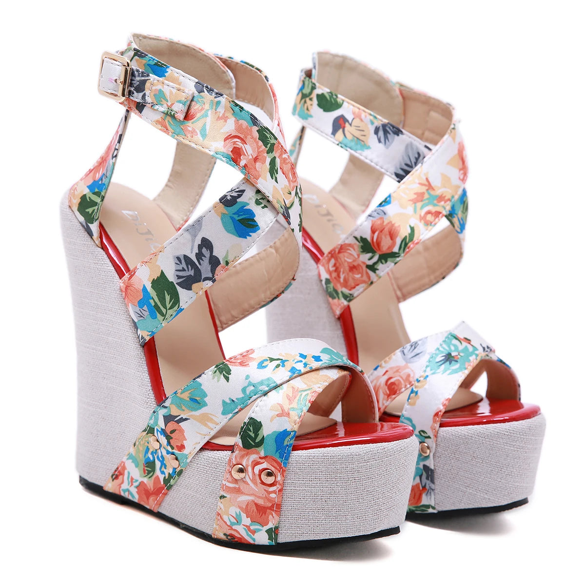 T-table Show Silk Colorful Wedge Heel Sandals