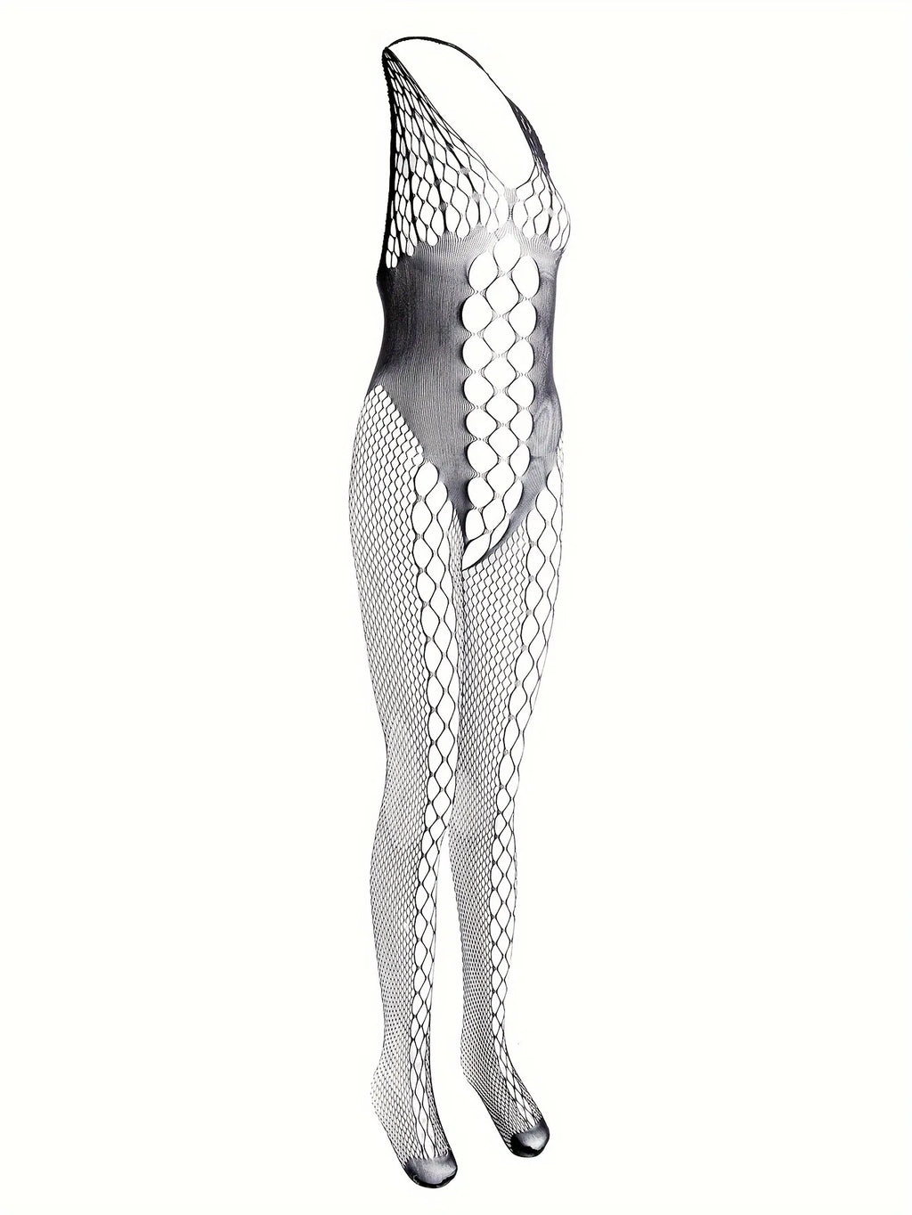 Fishnet Mesh Halter Neck Open Crotch Bodysuit