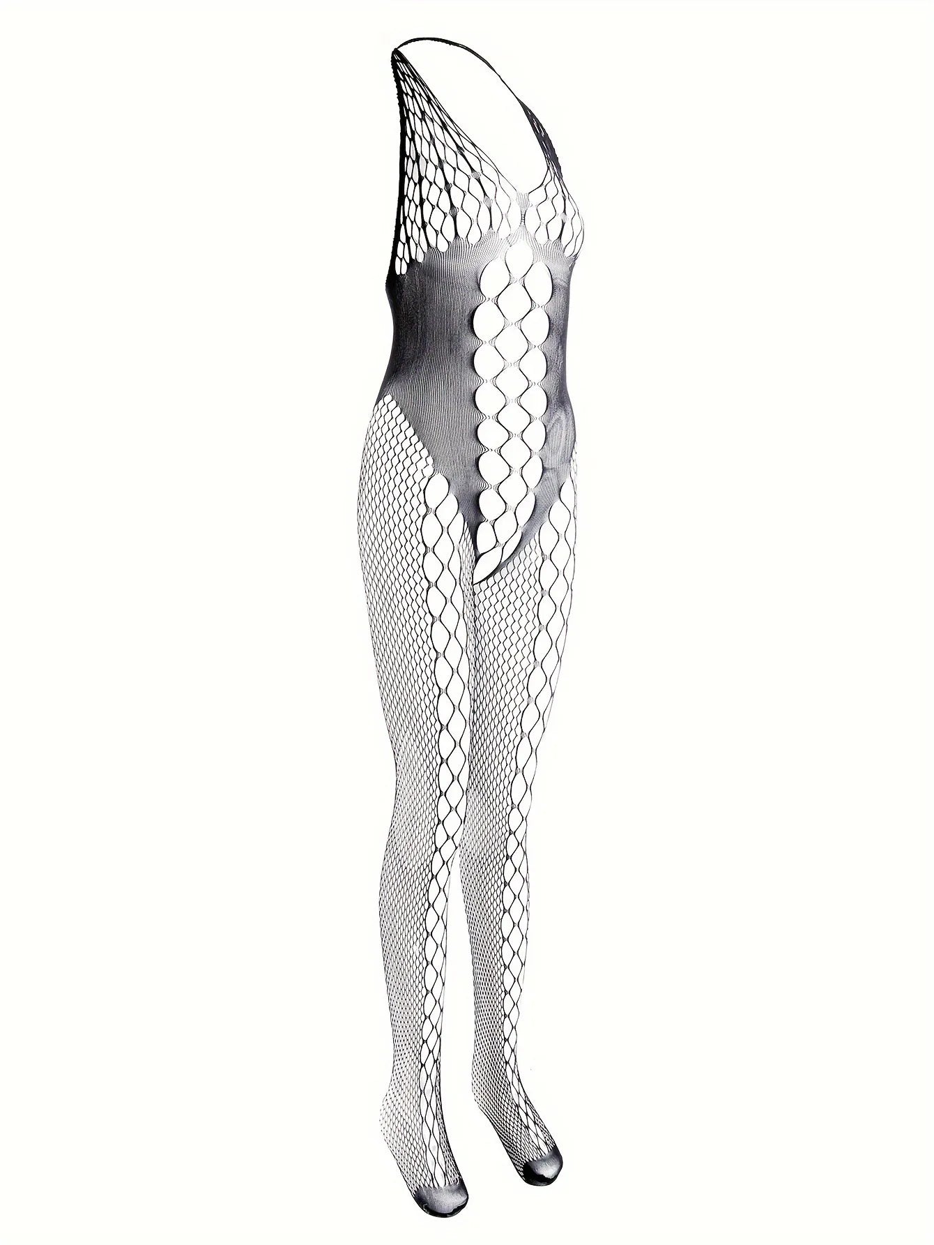 Fishnet Mesh Halter Neck Open Crotch Bodysuit