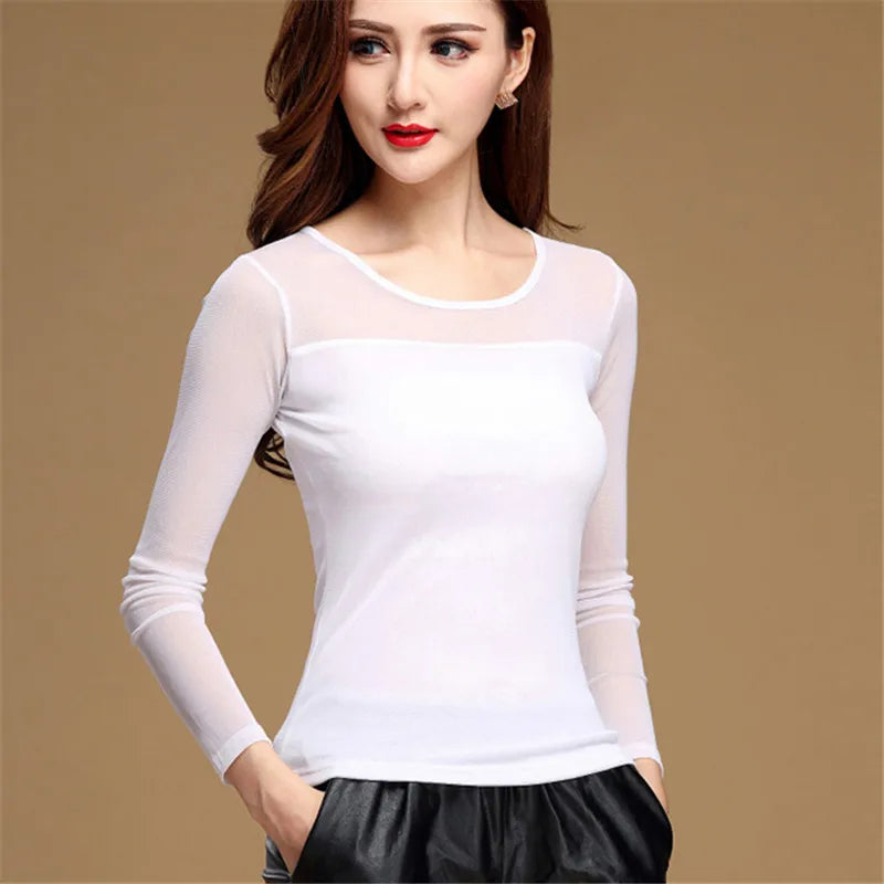 Elastic Sheer Arm Turtleneck Top