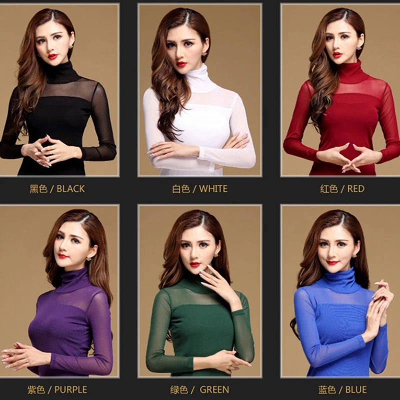 Elastic Sheer Arm Turtleneck Top