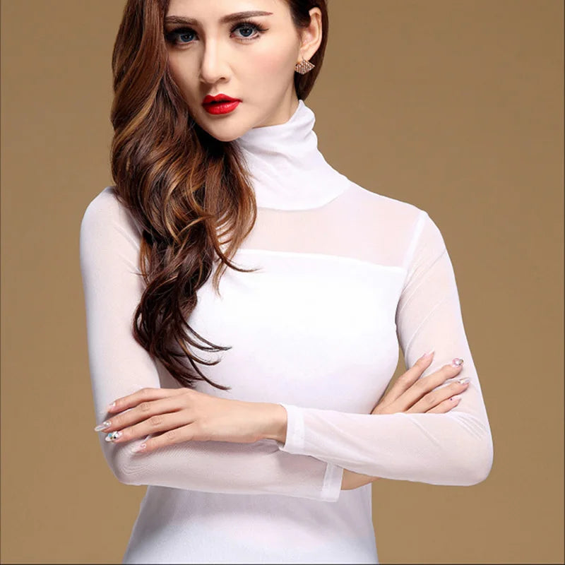 Elastic Sheer Arm Turtleneck Top