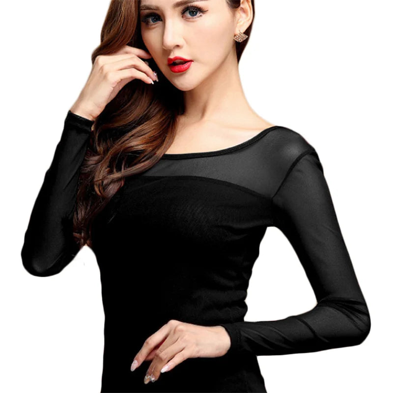 Elastic Sheer Arm Turtleneck Top