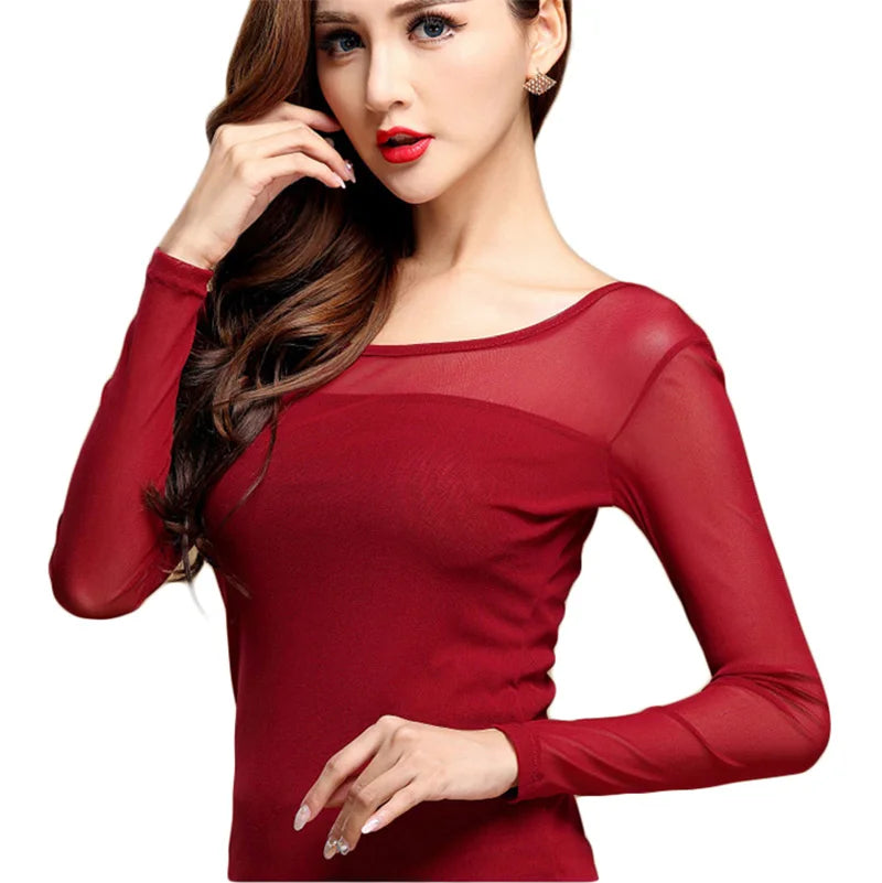 Elastic Sheer Arm Turtleneck Top