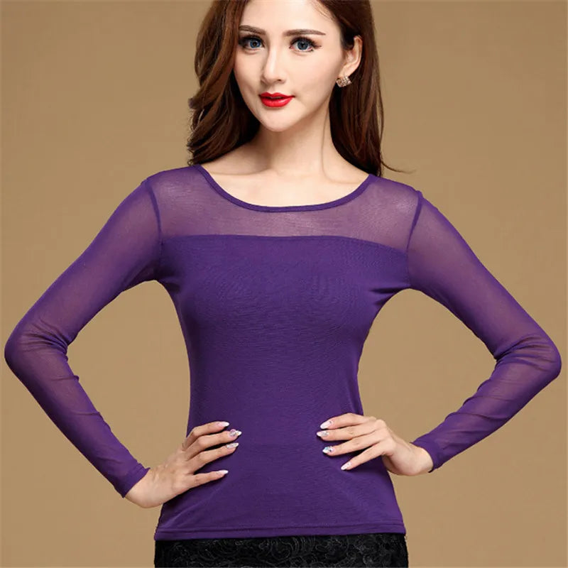 Elastic Sheer Arm Turtleneck Top