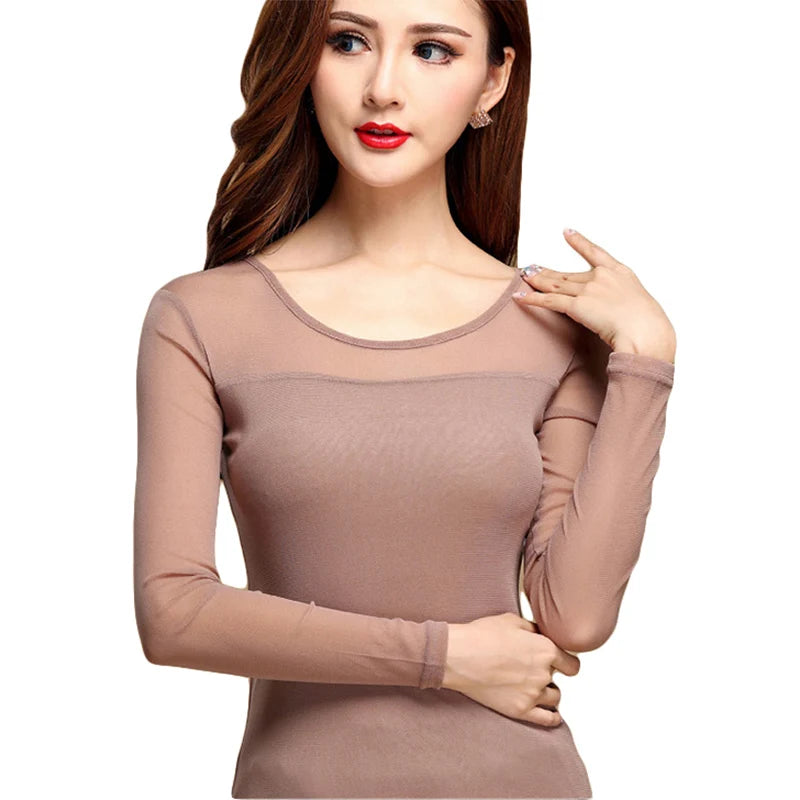Elastic Sheer Arm Turtleneck Top