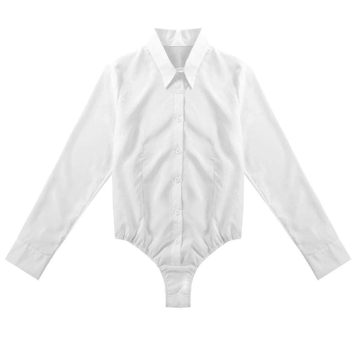 Women's Body Shirt Office Lady Work Uniforms White Blouses Slim Clothes Long Sleeve OL Shirt Leotard Easy Care Work Tights Shirt