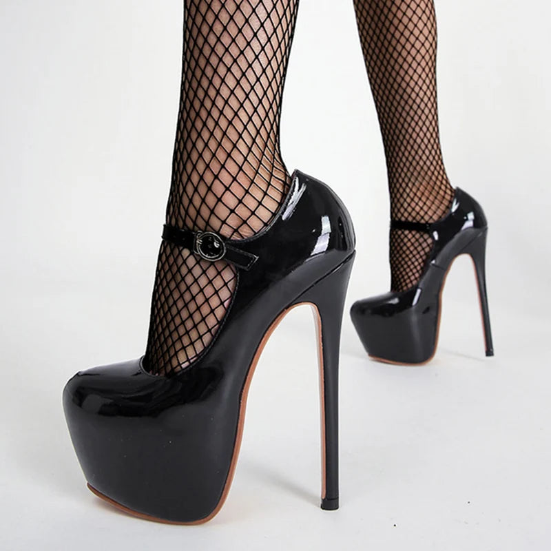 Patent Leather Round Toe Buckle Strap Party Heels