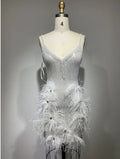 ED2409 High Quality Wholesale Clothing Feathers Beading Women Fashion Evening Party Dresses Rhinestone Crystal Dresses