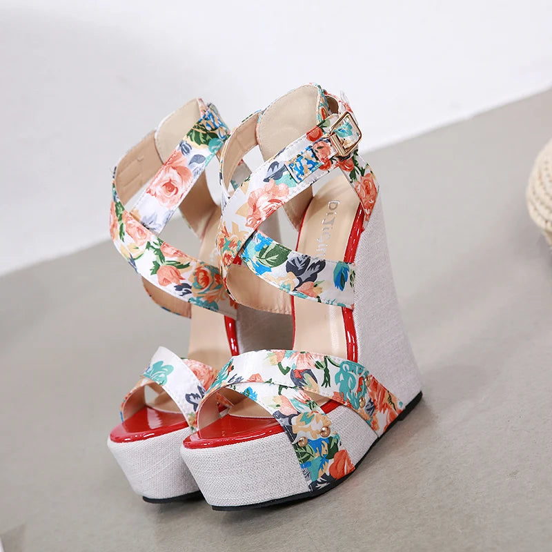 T-table Show Silk Colorful Wedge Heel Sandals