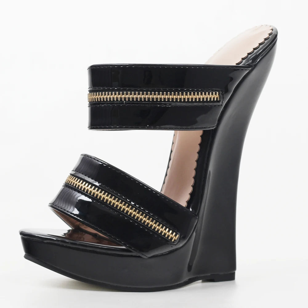 Patent Leather High Wedge Ankle Strap Platform Sandals