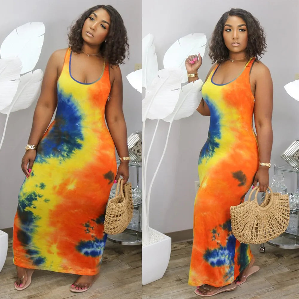 Galactic Print Long Summer Dress