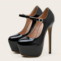 Patent Leather Round Toe Buckle Strap Party Heels