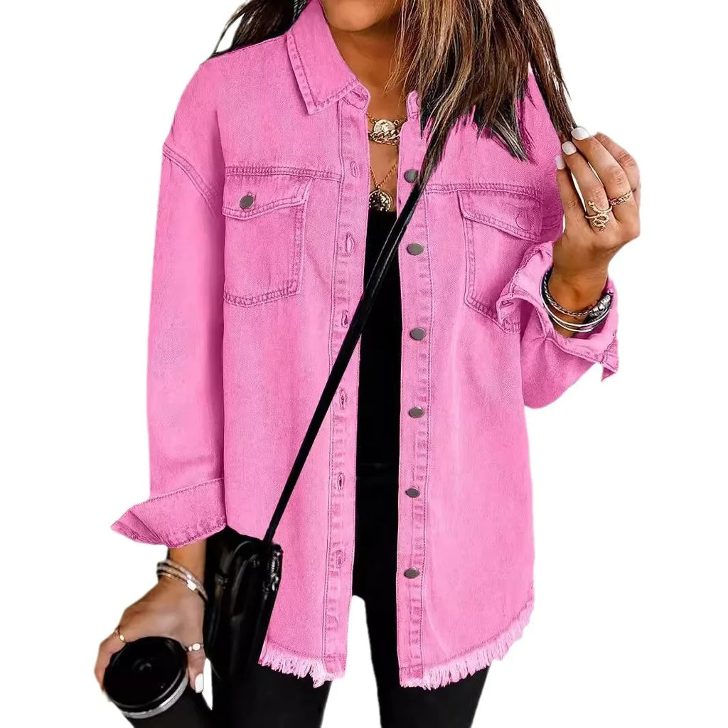 Washed Denim Single Breasted Lapel Shirt Jacket