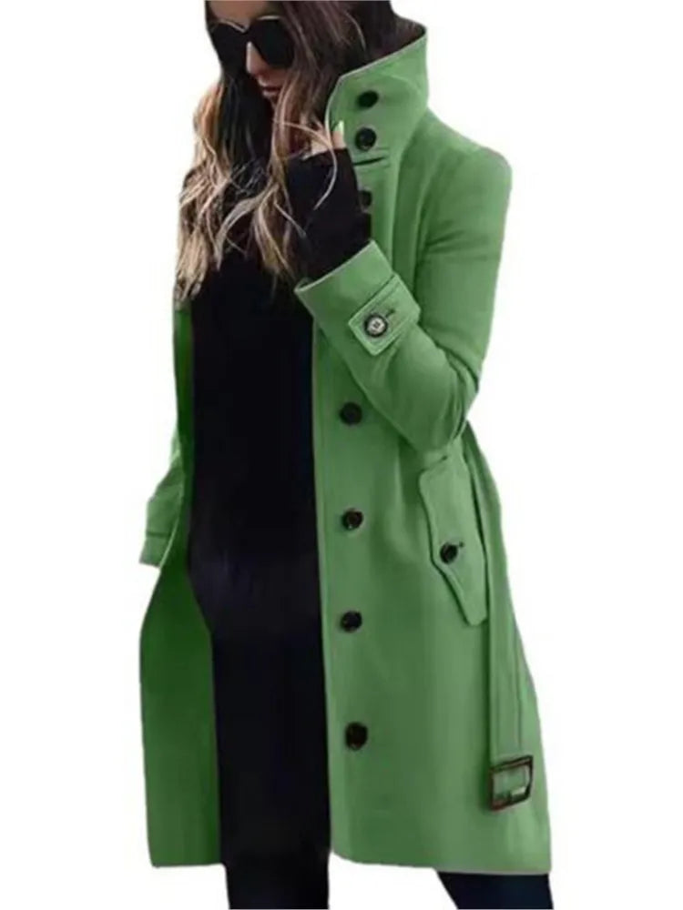 Woolen Winter Single Breasted Turn-down Collar Long Jacket