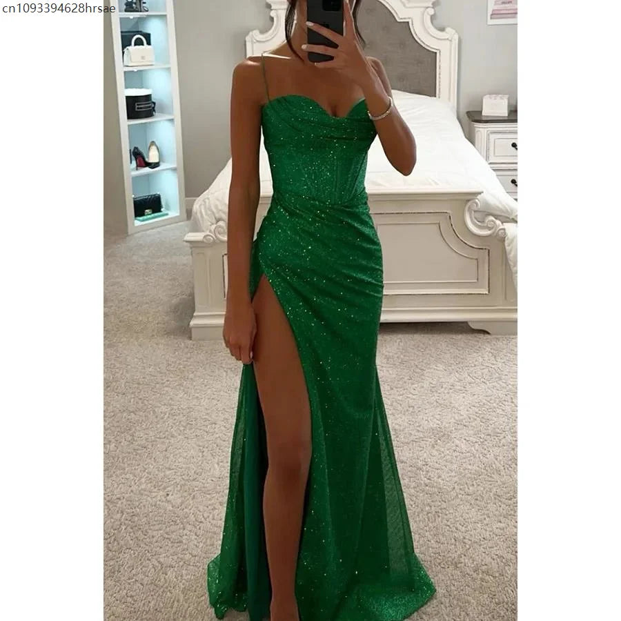 Off-Shoulder Sequin Maxi Evening Gown