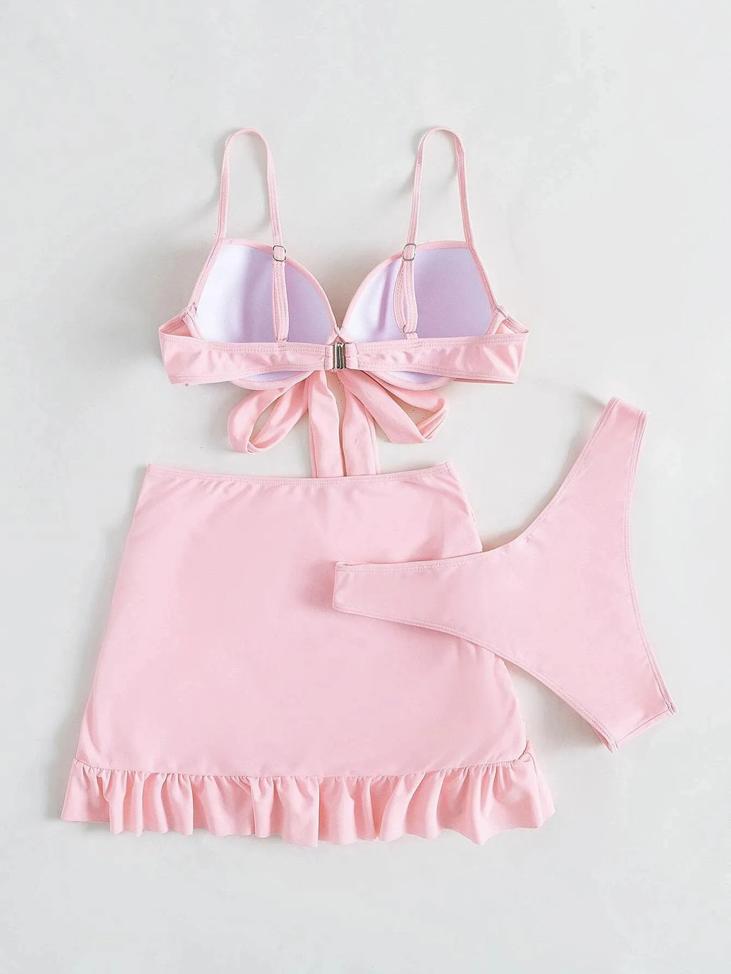 3 Piece Tie Bow Push Up Mini Skirt Bathing Suit Outfit