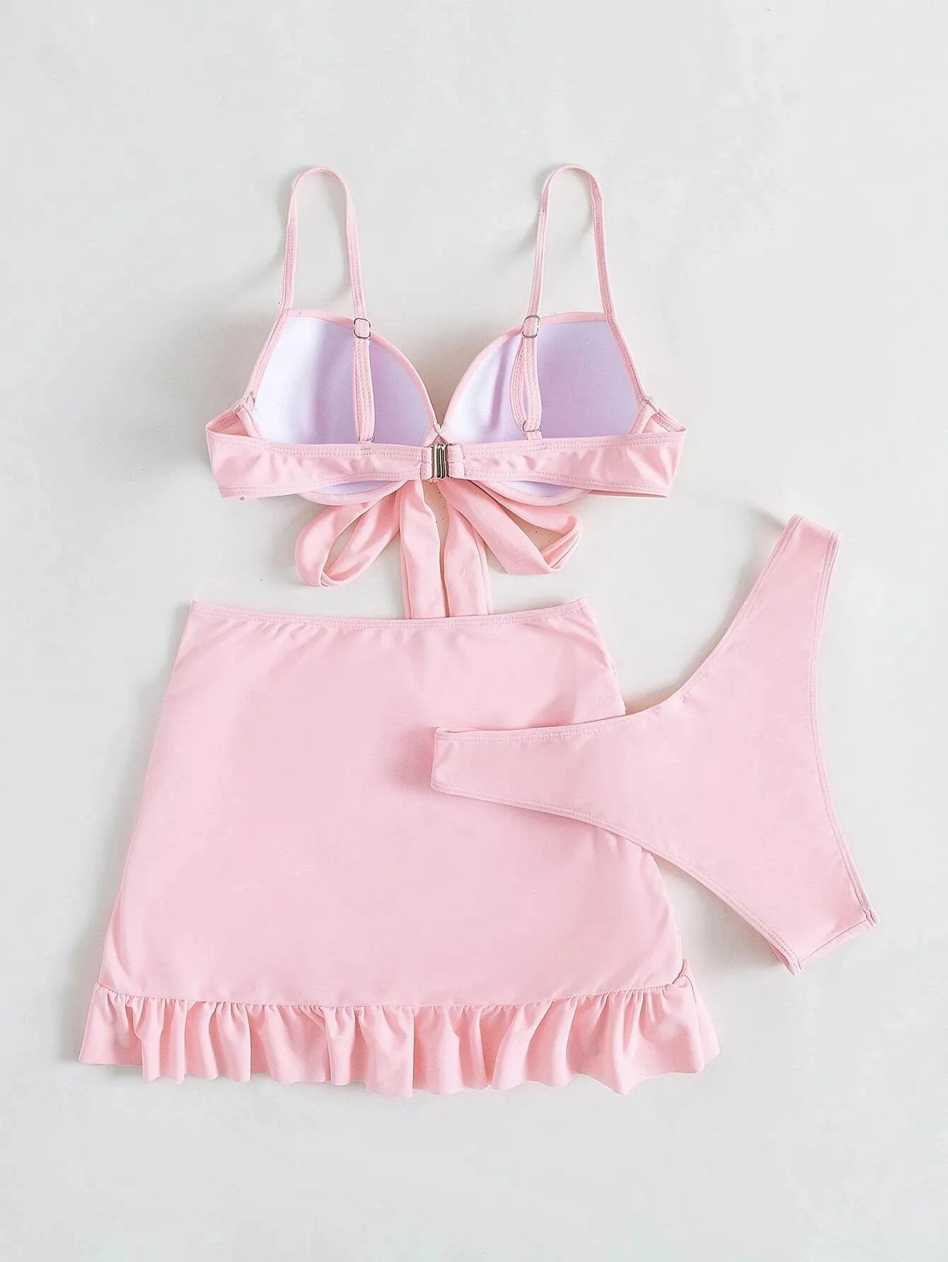 3 Piece Tie Bow Push Up Mini Skirt Bathing Suit Outfit