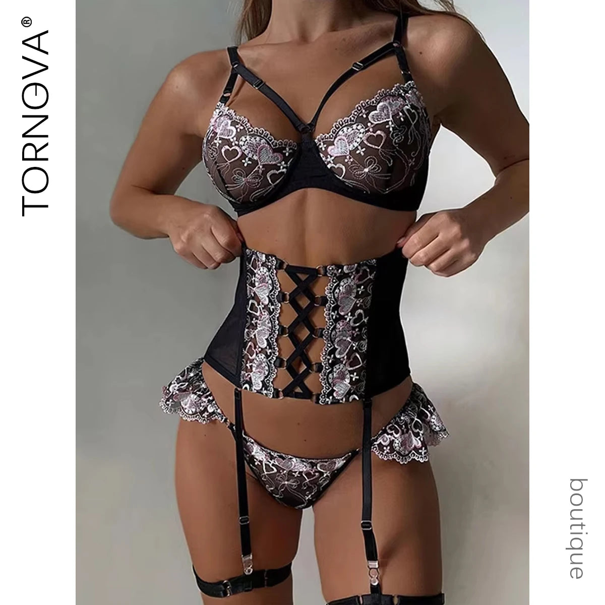 Tornova Women's Underwear Sets Sexy Sets Bra Ladies Romantic Lingeries Woman Lingerieset Dames Ensemble Lingeries Femmes Below
