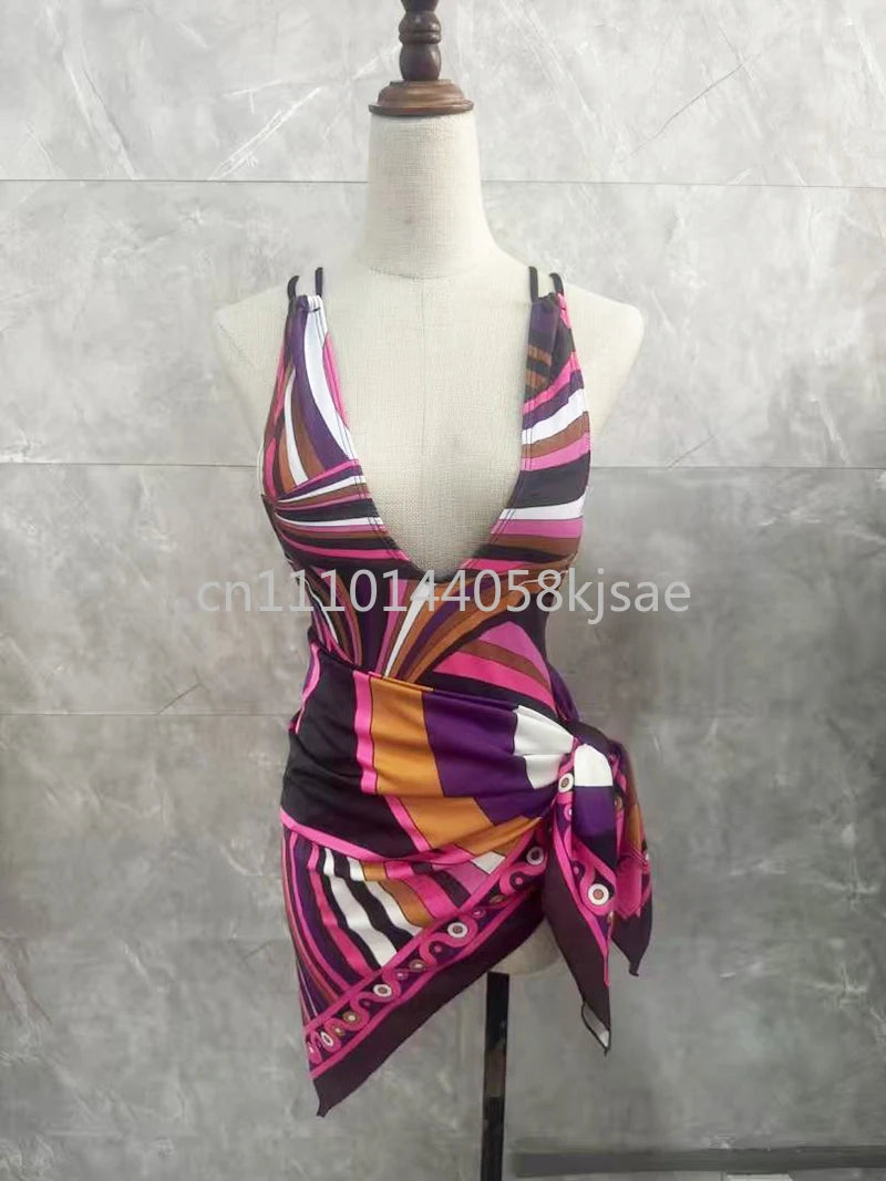 Red Scarf Letter Headband Signature Logo Bikini Sets