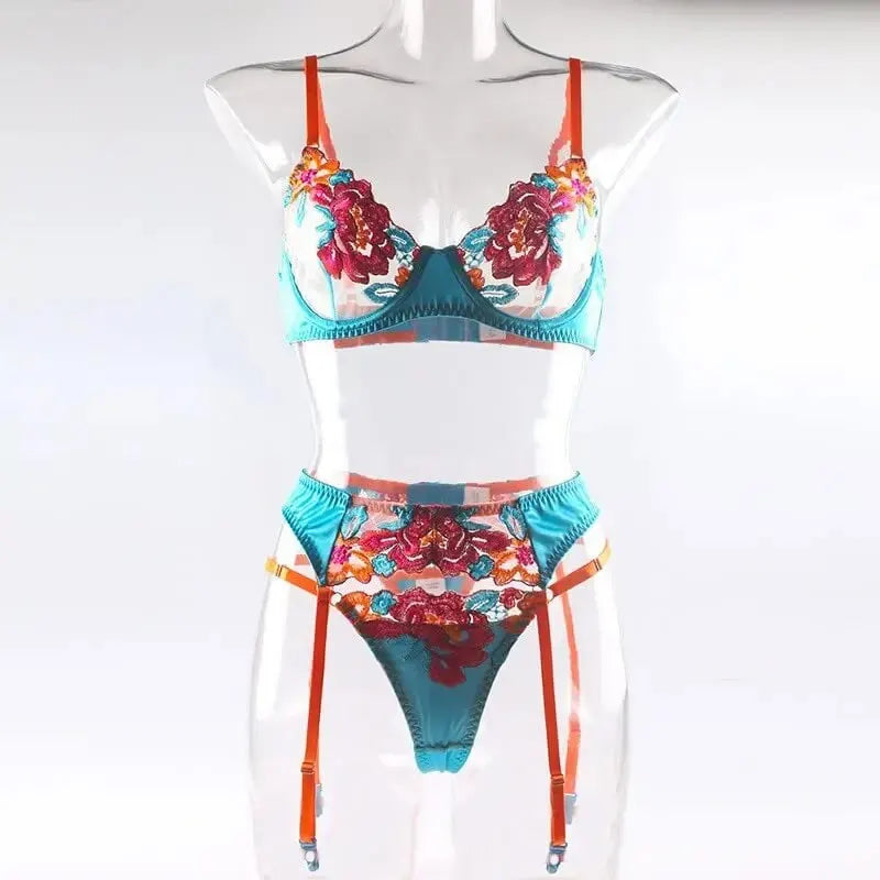 Sexy Floral Lace – Strappy Bra & Panty Boudoir Lingerie Set
