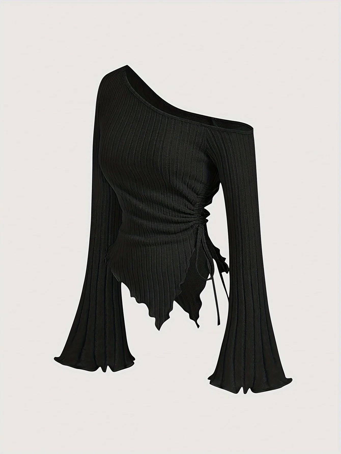 V-neck One Shoulder Drawstring Blouse