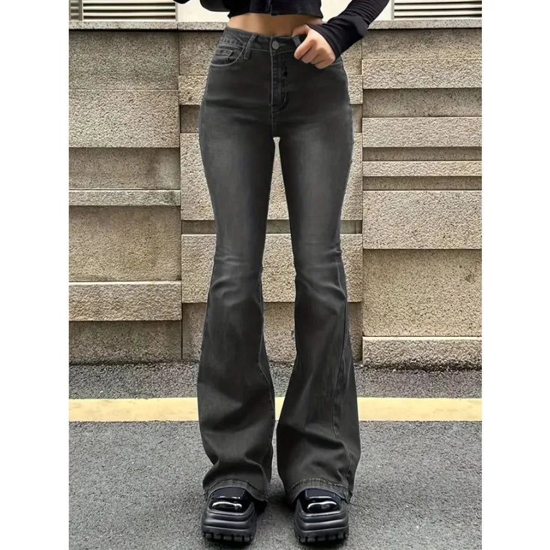 Gray Slim Fit Bootcut Flare Stretch Jeans