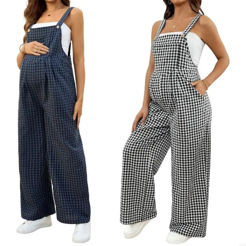 Plaid Pattern Lightweight Elastic Maternity Overalls