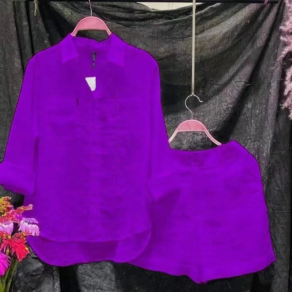 Summer 2Pc Long Sleeve Top & Shorts