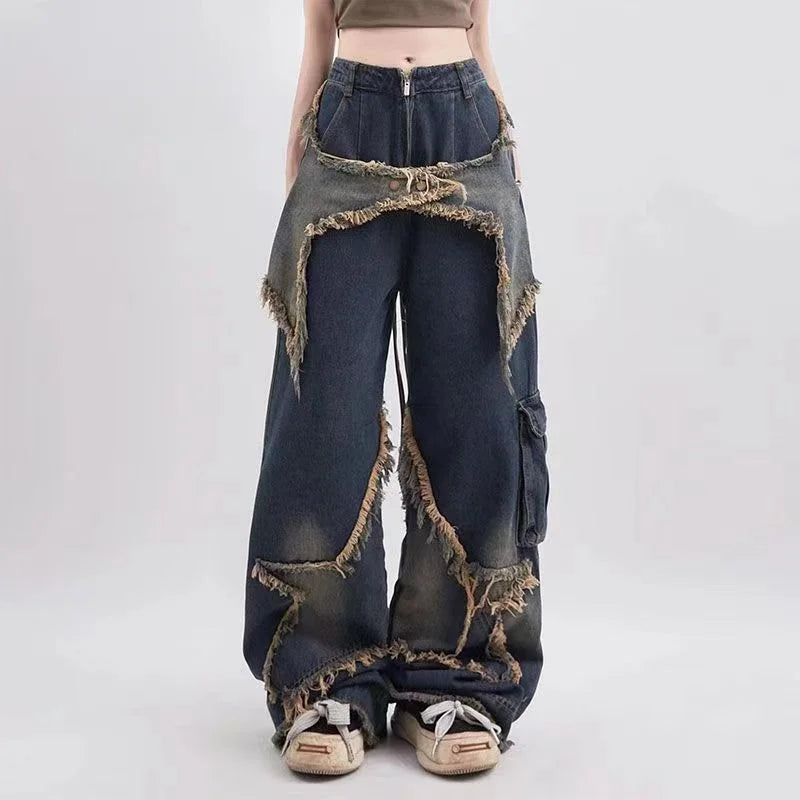 American Vintage Empty Star Appliqué and Faded Straight-leg Baggy Jeans