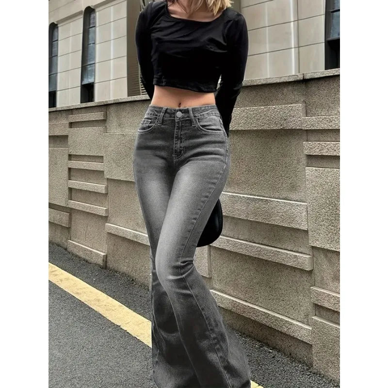 Gray Slim Fit Bootcut Flare Stretch Jeans