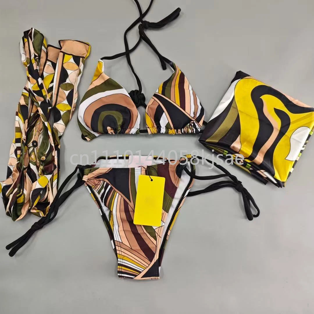 Red Scarf Letter Headband Signature Logo Bikini Sets