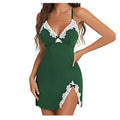 Lace Silk  Split Hem Satin V-Neck Nightgown