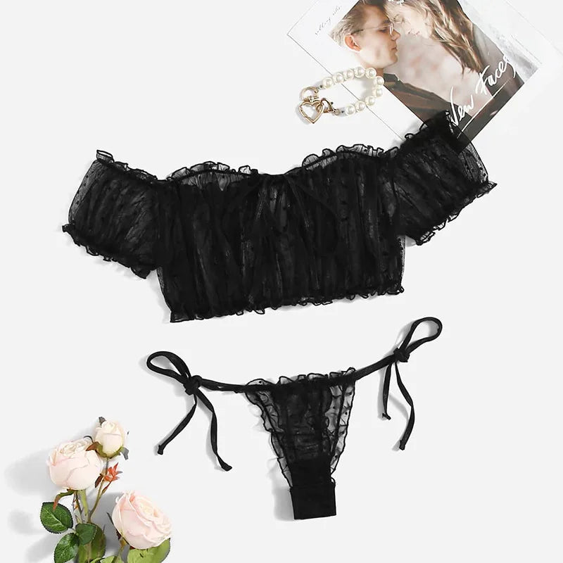 See-through Off Shoulder Bralette & Panty Set