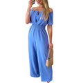 Lady Print High Waist Off Shoulder Wide Leg Pants Jumpsuit