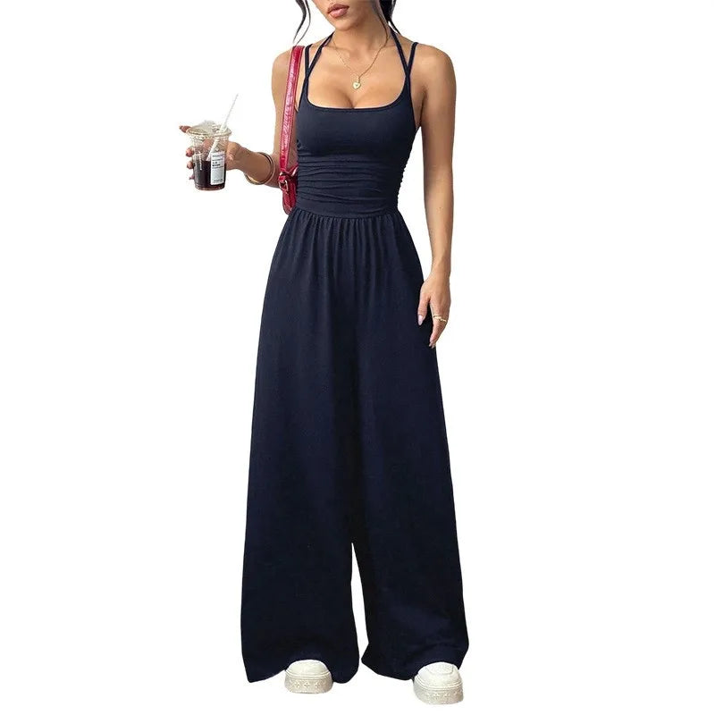 Casual Sleeveless Wide Leg Simple Style Jumpsuit
