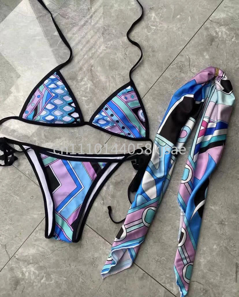 Red Scarf Letter Headband Signature Logo Bikini Sets