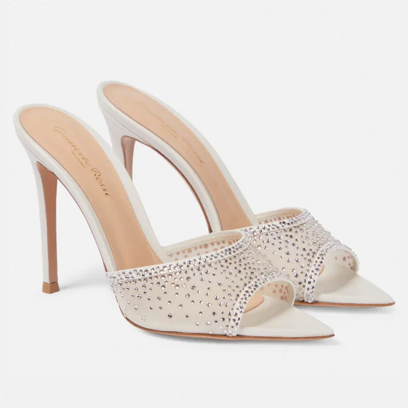 High-heeled Pointed Toe Rhinestone Slippers