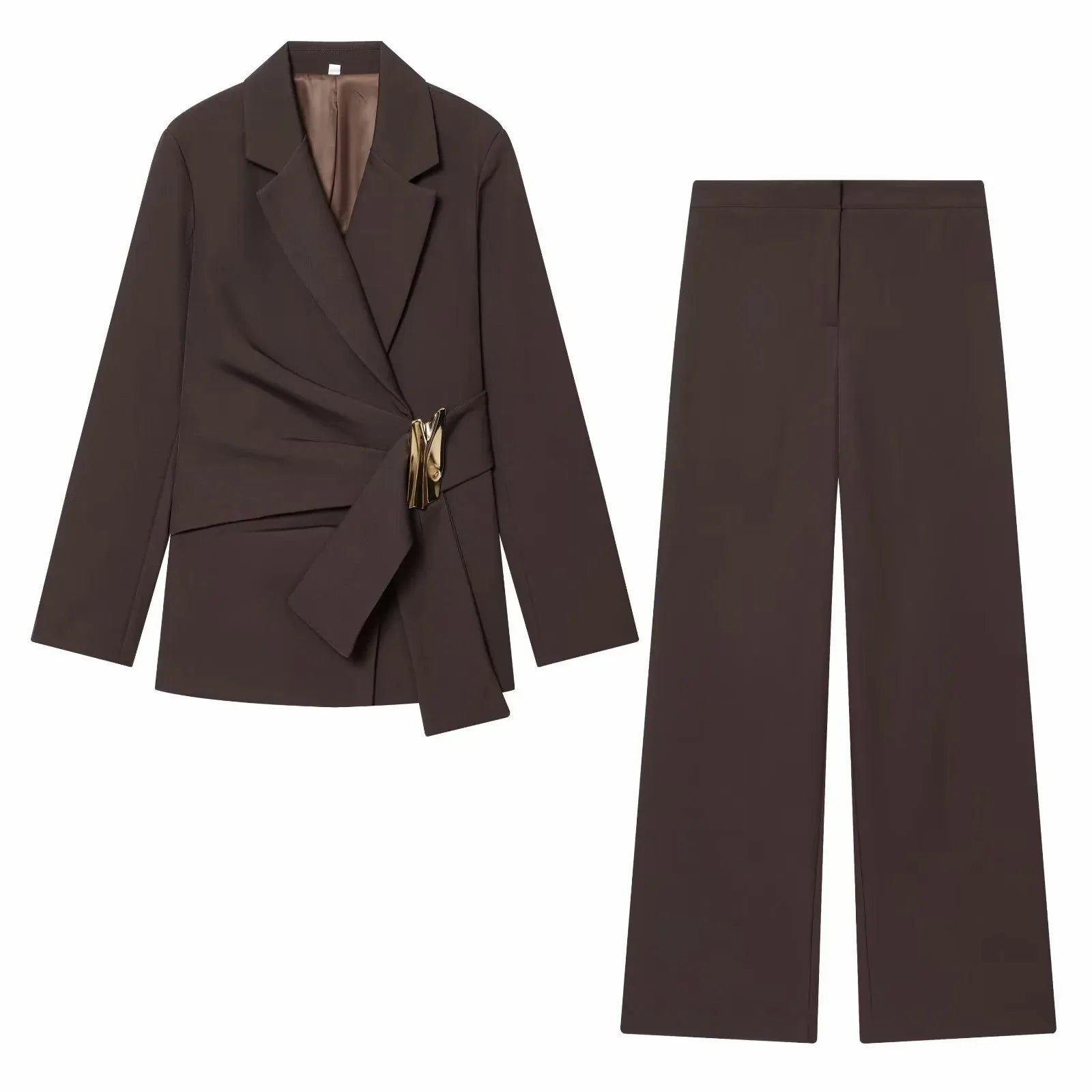 Two-Piece Set Buckle Decoration Suit Pants & Long Sleeve Blazer Coat