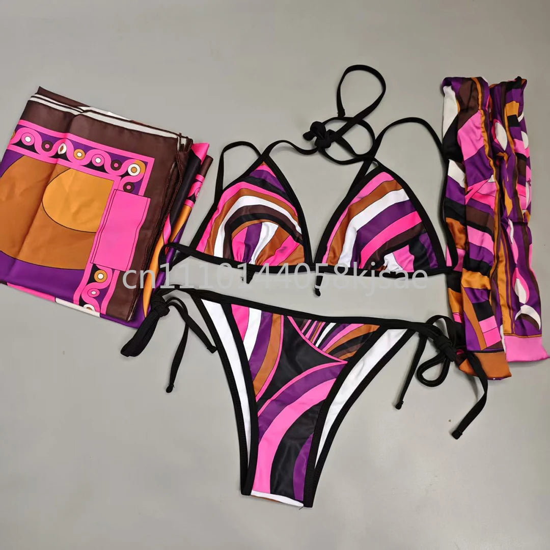 Red Scarf Letter Headband Signature Logo Bikini Sets