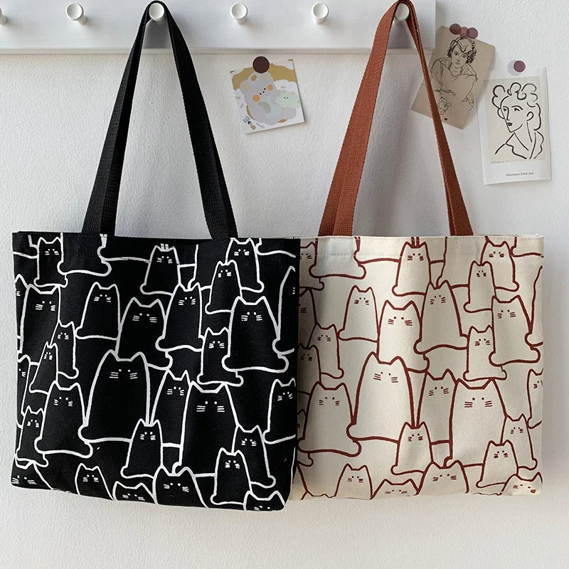 Cute Cat Small Tote Shopper Bag with Zipper
