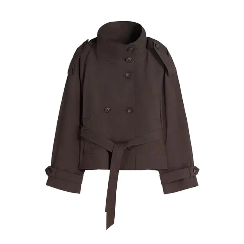 Double Breasted Self-Tie Cropped Trench Coat