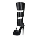 Belted Peep Toe Black Gladiator Stiletto Boots