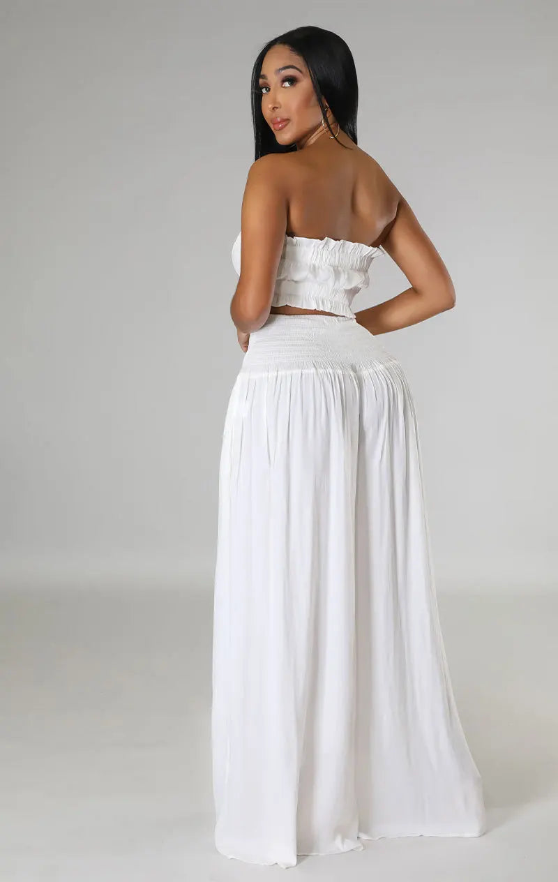 Women 2PC Raunched Midi Top & Loose Pants Set